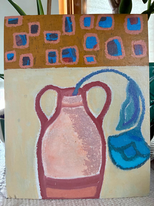 Original Mixed Media Painting, Folk Art Flower & Vase