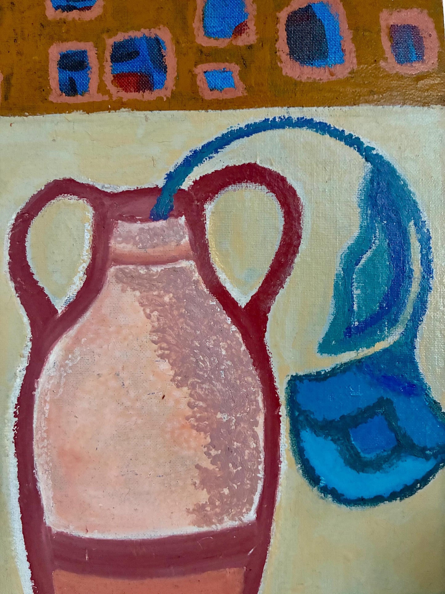 Original Mixed Media Painting, Folk Art Flower & Vase
