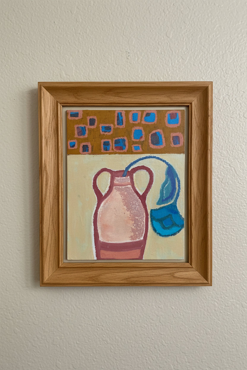 Original Mixed Media Painting, Folk Art Flower & Vase